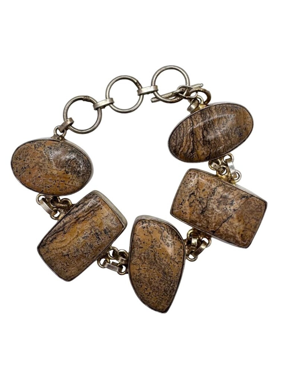 Picture Jasper Sterling Bracelet Chain Toggle Clasp 7.5" Natural Stone Southwest